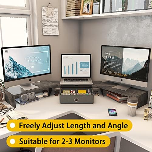 WESTREE Triple Dual Monitor Stand Riser with Drawer,Extra Large Adjustable for 2~3 Monitors,Solt for Phone & Tablet, Desktop Organizer Stand for Computer,Laptop,Printer,TV