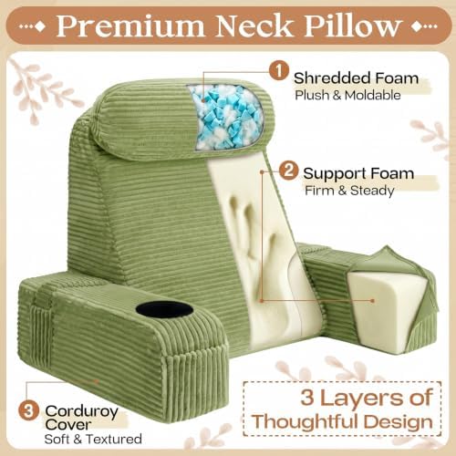 Reading Pillow/Backrest Pillow with Arms, Cup Holder & Phone Pocket
