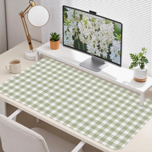 Green Checkered Gingham Desk Mat Pad XXL Large Mouse Pad Anti-Slip Big Mousepad with Stitched Edges Computer Mouse Pads for Desktop Decor Cute Office Desk Accessories