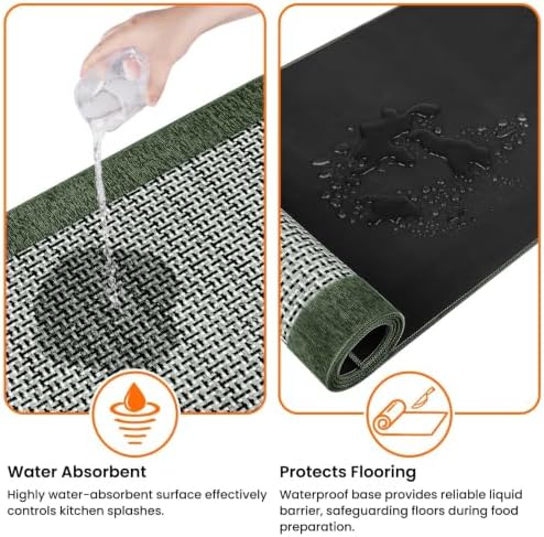 StepRite Kitchen Rugs, Kitchen Mats for Floor, 70"x20" Non-Slip Machine-Washable Kitchen Throw Rug, Green