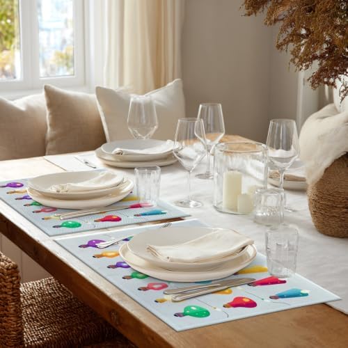 Shrahala Christmas Lights Set Set of 6 12 X 18 Inch Linen Placemats, Colorful Holiday Lightbulb Burlap Table Mat Washable Double Layered Heat Insulation for Indoor