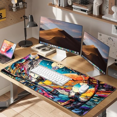 Large Anime Mouse Pad with Wrist Support 4 in1 Set, XXL Big Game Mousepad + Keyboard Wrist Rest+Mouse Wrist Rest Pad +Coaster Gaming Mat for Home Office Computer Boy Man I Strange Planet Space Scene