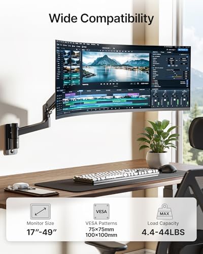 PEGZONE Single Monitor Wall Mount for 17-49 Inch Curved Ultrawide Screens