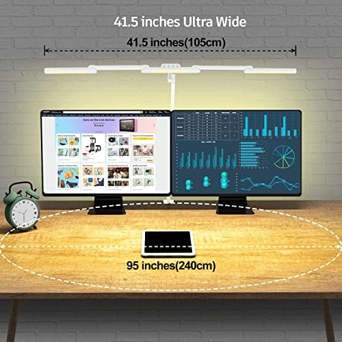 EPABINA LED Desk Lamp for Home Office, 41.5" White Clip on Architect Desk Lamp with Clamp, 24W Adjustable Dimmable Bright Swing Arm Eye Care LED Table Light Clamp on Office Lighting