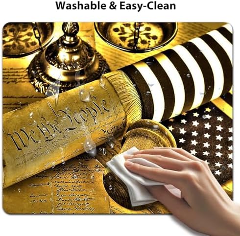 9.5x7.9 Inch Office/Gaming Mouse Pad, U.S. Constitution Scroll We The People, Gavel and Retro American Flag Vintage Design Cute Anti-Slip Mat for Desk