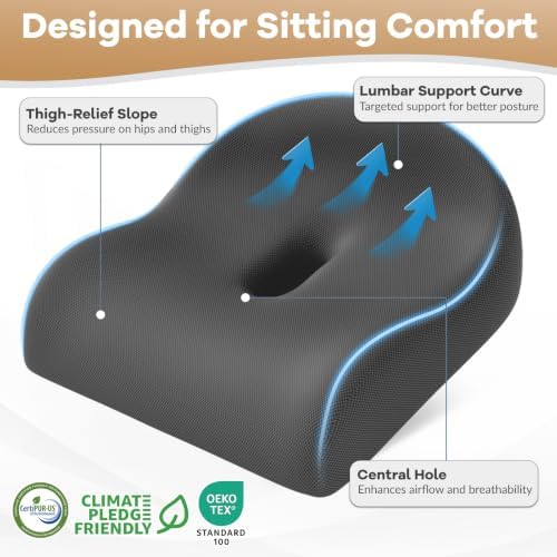 Ergonomic Memory Foam Seat Cushion for Office Chair, Grey