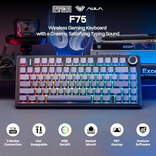 EPOMAKER x Aula F75 Gasket Mechanical Keyboard, 75% Wireless Hot Swappable Gaming Keyboard with Five-Layer Padding&Knob, BT/2.4GHz/USB-C, RGB (Black Gradient, LEOBOG Reaper Switch)