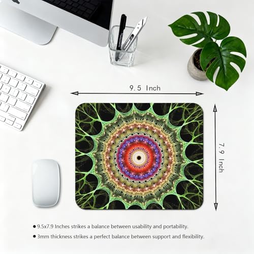 9.5x7.9 Inch Office/Gaming Mouse Pad, Amazing Organic Floral Vibrant Fractal Mandala Design Cute Anti-Slip Mat for Desk