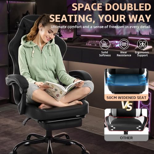 Office Computer Gaming Chair for Adults with Footrest, Black