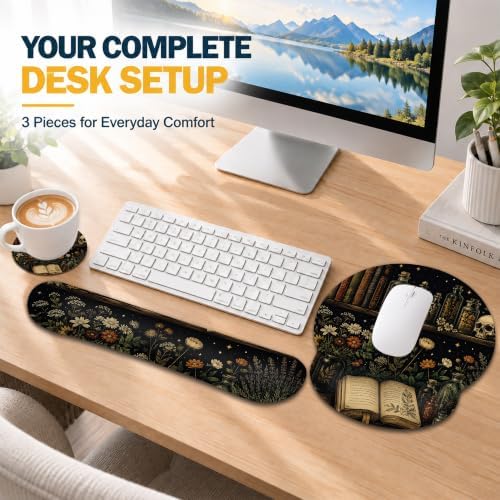Keyboard Wrist Rest and Mouse Pad Set with Matching Coaster