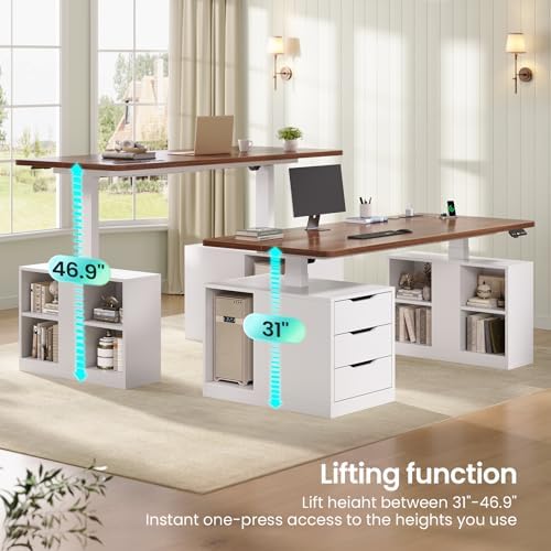 SEDETA 63" Modern Electric Standing Desk with 3 Drawers, Storage Shelves