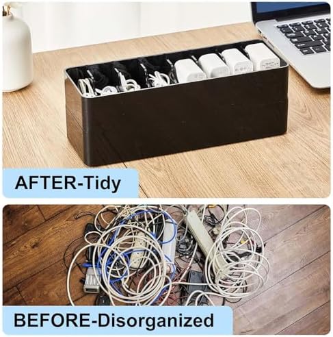 Tatuo Cord Organizer Box with Lid, Black, 1 Pack