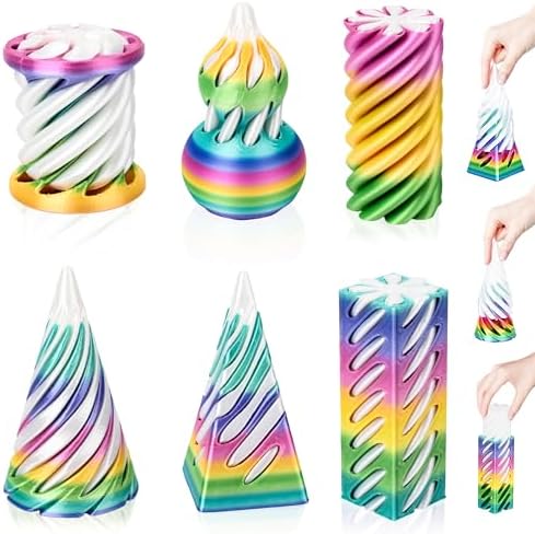 6 Pack 3D Printed Spiral Cone Fidget Toys Candy Gradient Desk Set