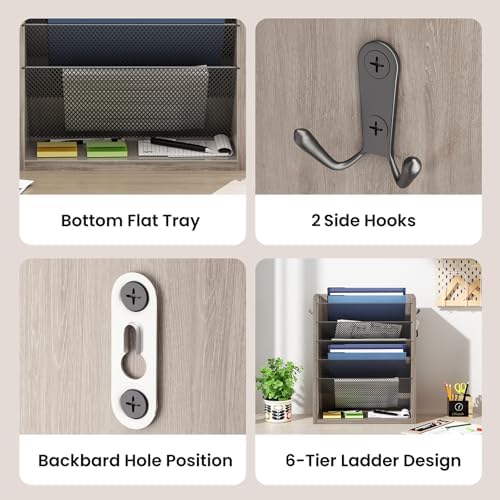 Mail Organizer Wall Mounted, 6-Slot Hanging File Organizer with Key Holder