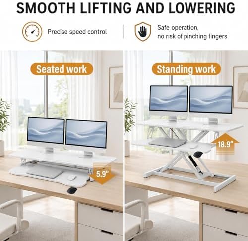 37 Inch Standing Desk Converter, Height Adjustable Desktop Standing Desk, Stand Up Riser Compatibles with 2 Computer, Stand Up Converter Laptop Workstation to 18.8" Tall, Black