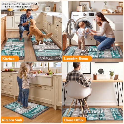 HEBE Anti Fatigue Kitchen Rugs Set of 2, Cushioned Kitchen Mats for Floor