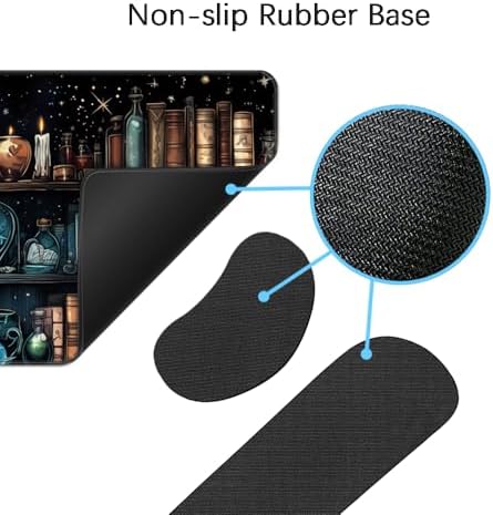 MIBITRI Keyboard Mouse Pad Set, Extended Gaming Mouse Pad+Ergonomics Keyboard Wrist Rest Support, Memory Foam, Easy Typing Pain Relief, 4Pcs XXL Ultra Thick Desk Mat, Enchanted Bookshelf
