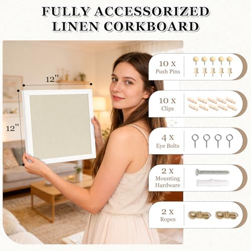 DOLLAR BOSS Double-Sided Bulletin Boards with Linen, 12"x12" Cork Board