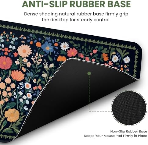 Aesthetic Desk Mat, Cute Whimsy Garden Desk Pad Protector for Work & Decor, 31.5" x 11.8", Pretty Non-Slip Extended Mouse Pad for Office or Home