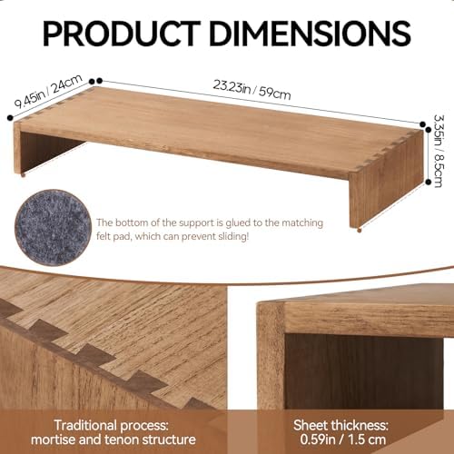 KIRIGEN Wood Monitor Stand Riser for Desk, 23.23 Inch, Brown 59-DBR