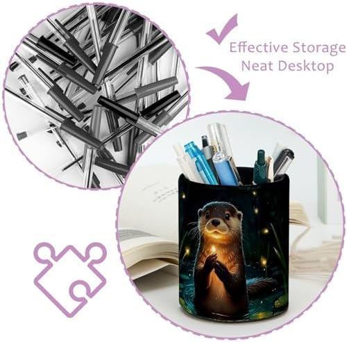 Cute Otter Pen Holder Pencil Organizer Cute Pencil Cup Desk Decor Makeup Brush Holder PU Multifunctional Office Supplies for Home Classroom School