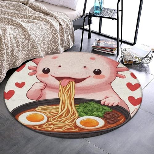 Women's Large Home Decor Mat, Soft Round Yoga Carpet, Non Slip Machine Washable Home Office Circle Rug Cute Axolotl