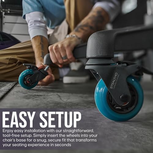 STEALTHO Chair Casters 5-Pack with 2 Locking Wheels | Heavy-Duty Office Rollers | Silent | Polyurethane Floor Safe | Standard Fit 7/16" x 7/8" | 600lb Load Capacity | Navy Blue