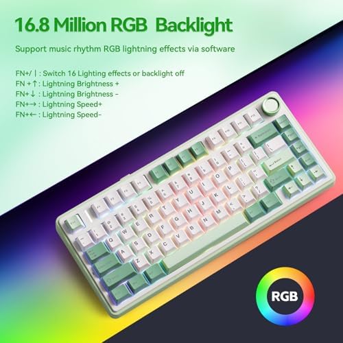Aula F75 Gaming Keyboard, 75% Wireless Keyboards RGB Backlit with Knob, Tri-Mode Hot Swappable Mechanical Keyboard for PC Gamer - Green