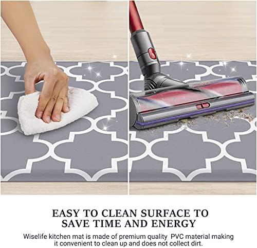 WISELIFE Kitchen Mat and Rugs Cushioned Anti-Fatigue,17.3"x 28",Non Slip Waterproof Ergonomic Comfort Mat for Kitchen, Floor Home, Office, Sink, Laundry, Grey (Pack of 3)