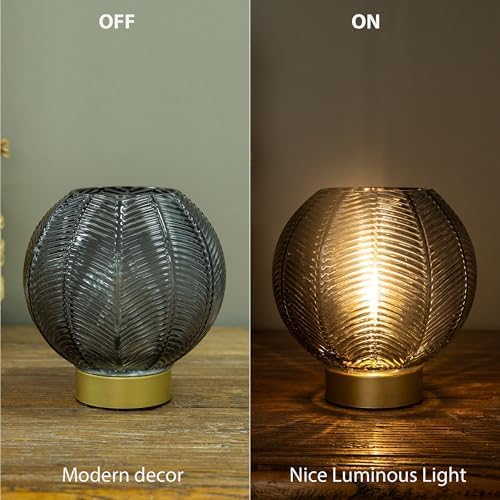 LUSHARBOR Battery Operated Decorative Glass Table Lamp with Timer Grey