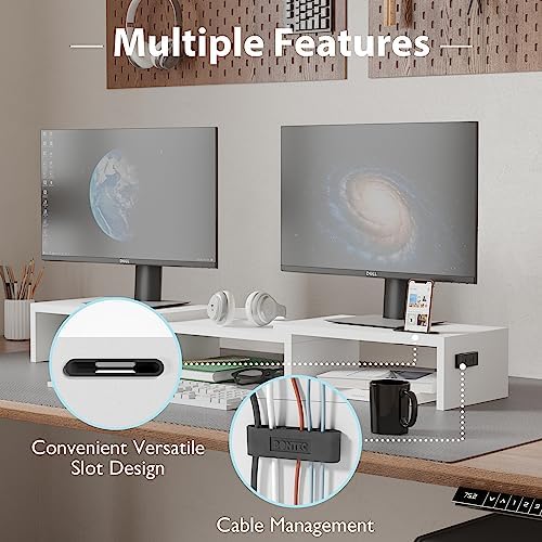 BONTEC Dual Monitor Stand Riser, Adjustable Length & Swivel Angle, White