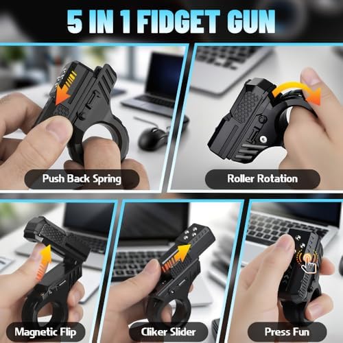 3D Fidget Slider for Kids Adults, Fidget Ring Cliker, Plastic 5 in 1 EDC Fidget Spinner Desk for Stress Relief, Finger Hand Roller Birthday Gifts for Office Boyfriend Men Teen