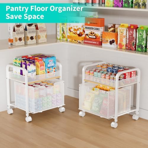 HapiRm 2 Tier Rolling Pantry Organizer Cart- Snack Storage Cart with Wheels