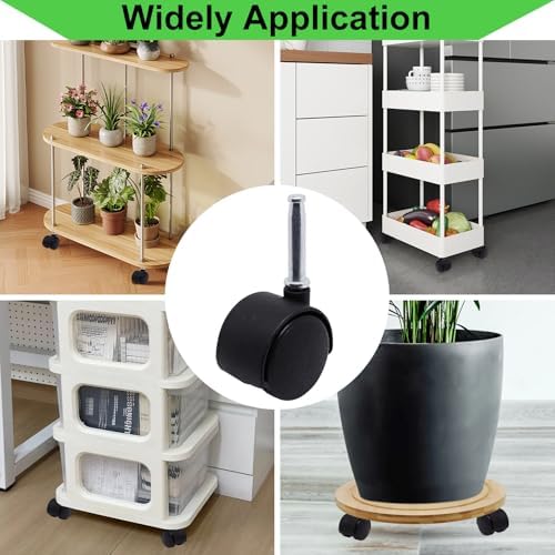 1.5 Inch Stem Swivel Casters Set of 4, M8 Grip Neck Stem Swivel Caster Wheels, 360° Rotation Heavy Duty Replacement Castors for Furniture Table Drawer Cabinet Plant Shelf Chair Wheels (Black)