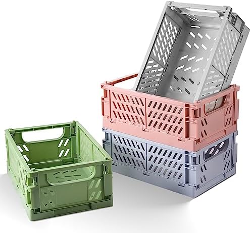 HUUSMOT 4-Pack Small Collapsible Plastic Storage Baskets, 9.8"x6.5"x3.8"