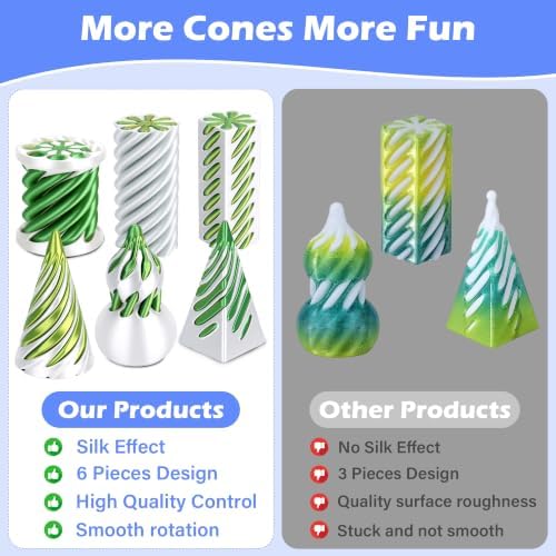 6 Pack 3D Printed Spiral Cone Fidget Toys Green Desk Relief Set