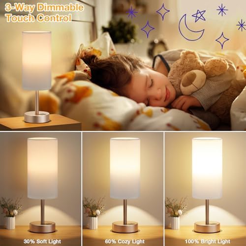 Dicoool Bedside Table Lamp for Bedroom - 3-Way Dimmable Touch Lamp, USB A+C