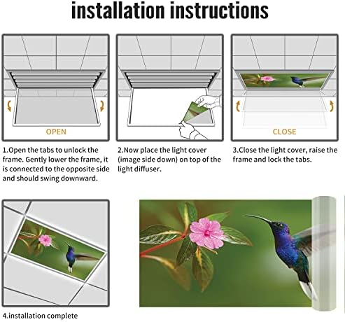 Fluorescent Light Cover Decorative Ceiling Light Filters,Hummingbird Pattern,for Classroom Office Hospitals Home Ceiling Decorative,2ft x 4ft,Olive Green Multicolor