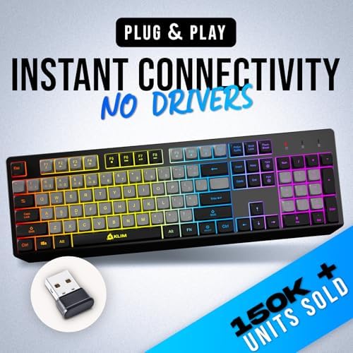 KLIM Wireless Gaming Keyboard RGB - Water-Resistant Rechargeable Backlit