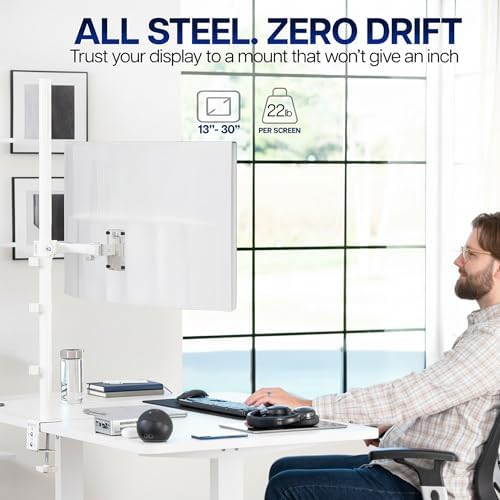 VIVO Extra Tall Single Monitor Desk Mount Stand with 39 inch Pole, Features Full Adjustability - Tilt and Articulation, Holds 13 to 32 inch Screens up to 10kg with VESA Mounting, White, STAND-V011W