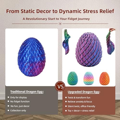 3D Printed Fidget Toy, Twisty Dragon Eggs, Spiral Slippery Egg Fidget Toy, Stress Relief Sensory Desk Toy for Adults and ADHD, Rotating Focus Anxiety Relief Pocket Toy (BluePurple)