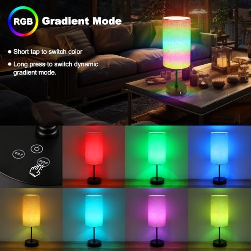 Unicozin 17Inch Table Lamp for Bedroom, Touch Control Bedside Lamp for Reading, 3 CCT & 7 RGB Color Changing, Dimmable Nightstand Lamp for Kids Room Living Room Office, Beige Shade