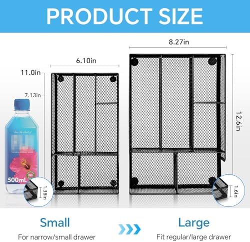 Desk Drawer Organizer, Office Drawer Divider Organizer Tray with 6 Compartments, Metal Mesh Desktop Organization and Accessories for Stationery Makeup Kitchen Toolroom School ＆Office, 12.6x8.27x1.6 in