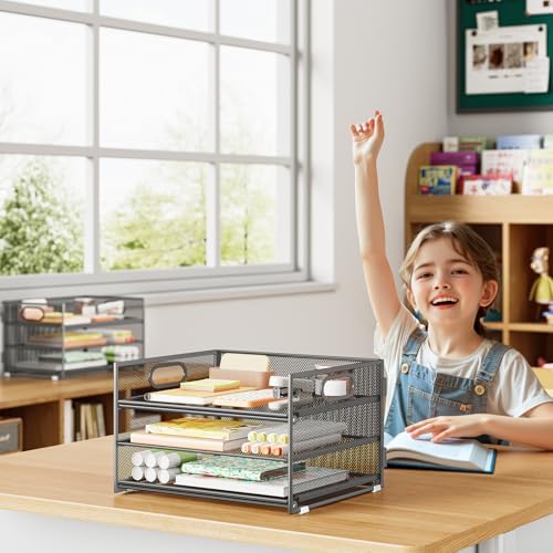 Paper Organizer for Desk,2P Gray-3 Tier Trays for Classroom File Folder