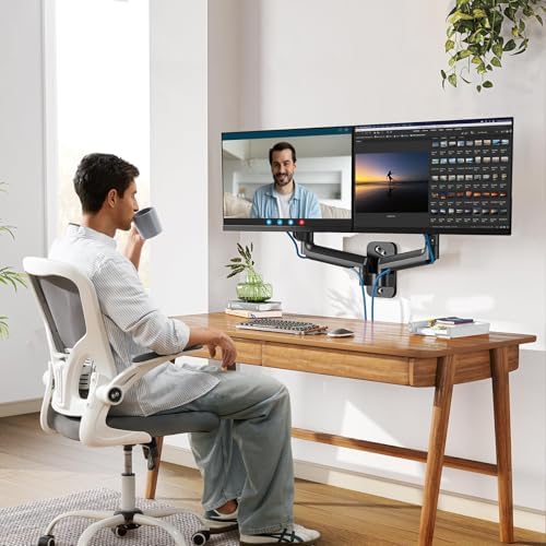 HUANUO Gaming Dual Monitor Wall Mount for 17-32 Inch Computer Screen Mount (4.4-17.6lbs Per Arm) - VESA 75x75/100x100 Height Adjustable Stand for Dual Monitors - Home Office Desk Setup