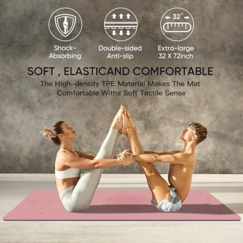 Gruper Yoga Mat Non Slip, TPE Extra Wide Yoga Mat with Alignment Mark