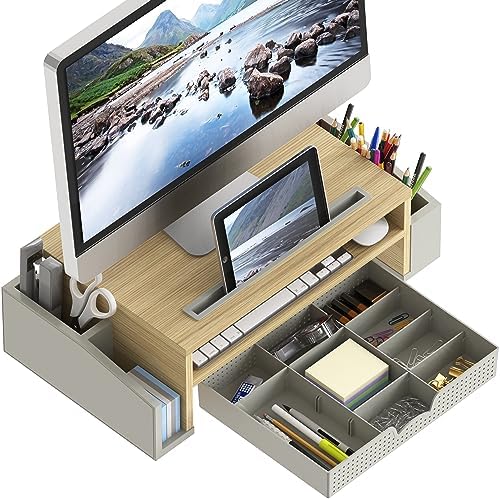 Simple Houseware Desk Monitor Stand Riser w/ Adjustable Tray, Oak