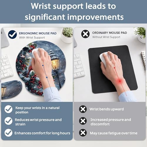 Cardinal Wrist Rest Mouse Pad and Keyboard Support Set,Berry Christmas 3 in 1 Ergonomic Memory Foam Mousepad with Non Slip Base, Gaming Mouse Pad for Office and Home