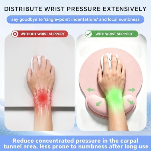 Ergonomic Mouse Pad with Wrist Rest, Lycra Surface, Pink