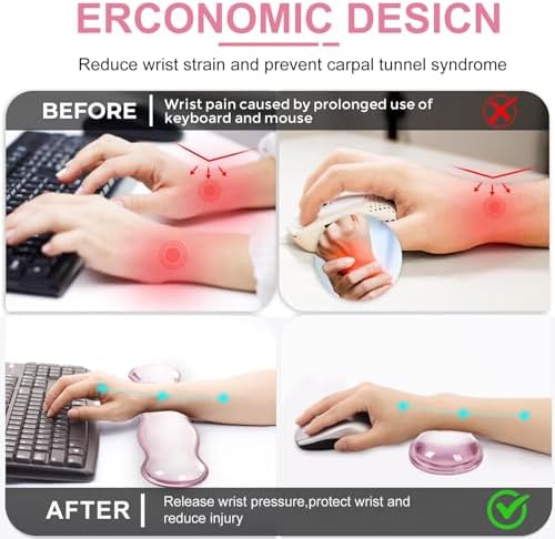 L-SPOUTTO Pink Striped Mouse Pad Set,Scalloped XXL Desk Mat + Ergonomic Mouse Wrist Rest + Gel Keyboard Wrist Rest for Keyboard 65%/75%,3in1 Large Desk Pad for Desktop Home Office Computer Game